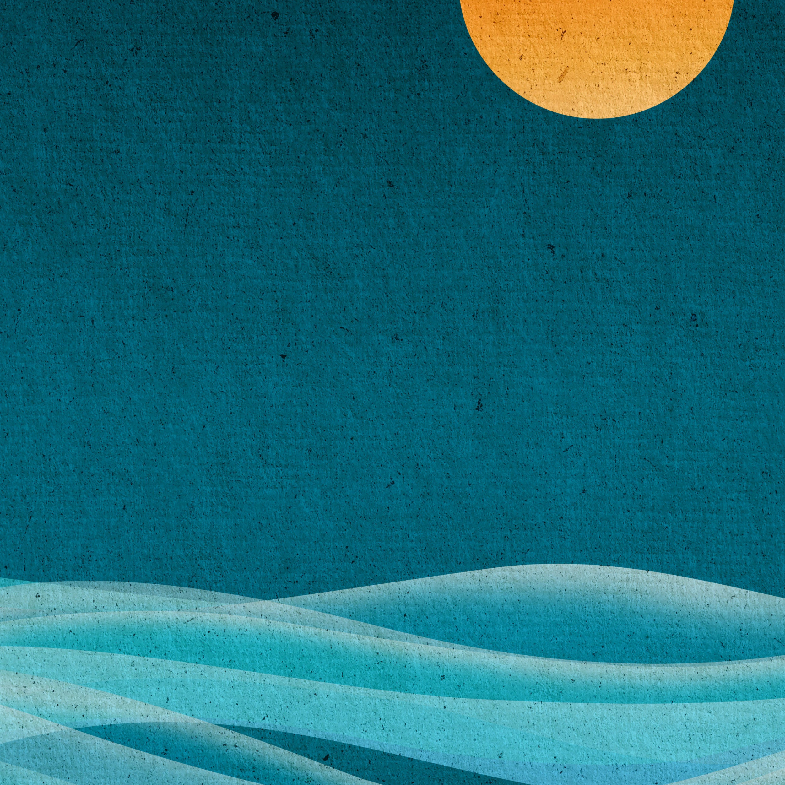 Close-up detail of the Cool Drift geometric abstract print showing layered wave-like forms in blue tones with vintage paper texture effects..