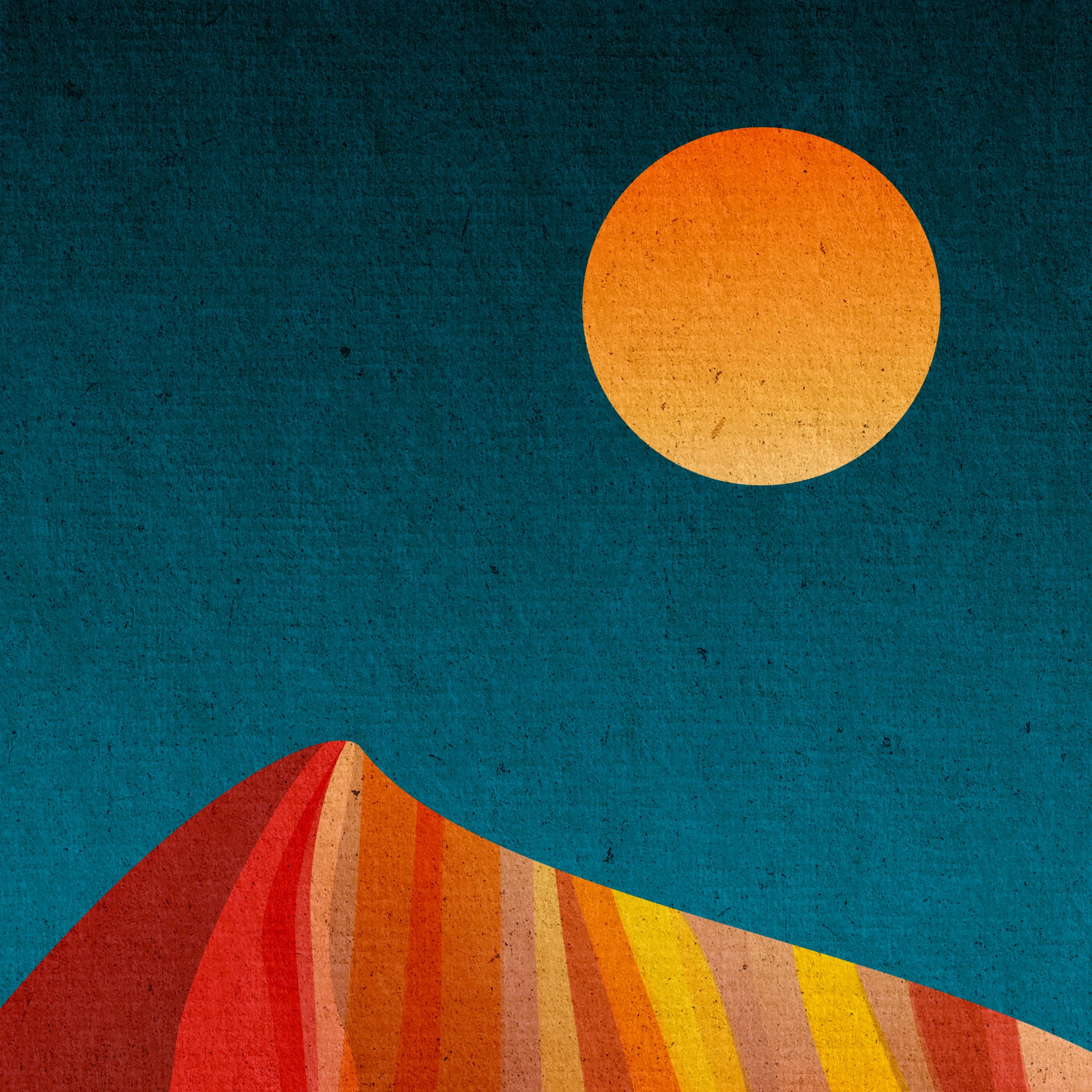 Close-up detail of the Warm Silence geometric abstract print showing layered warm-toned shapes and textured paper surface.