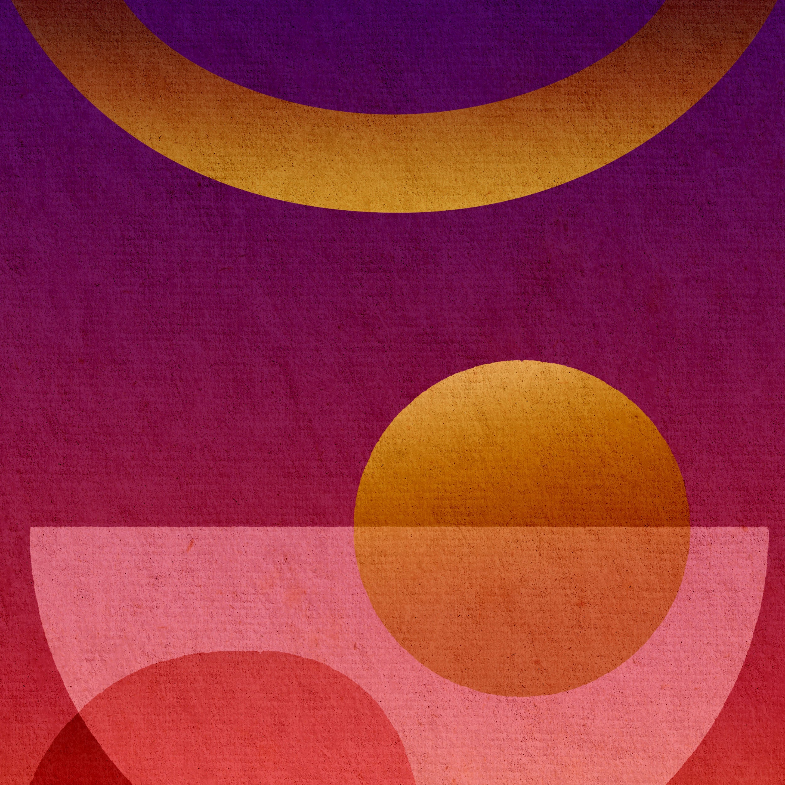 Close-up detail of the abstract geometric art print “Contact”, showing layered curved shapes and warm textured colour gradients.