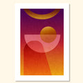 Abstract geometric space-inspired art print with curved forms and a golden planet, titled “Contact”.