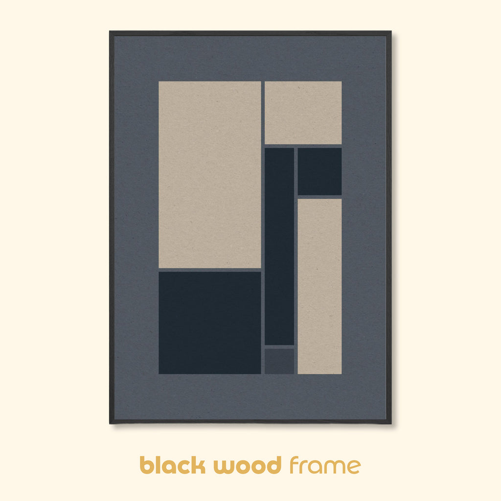 Midnight geometric print shown in a black wood frame.
