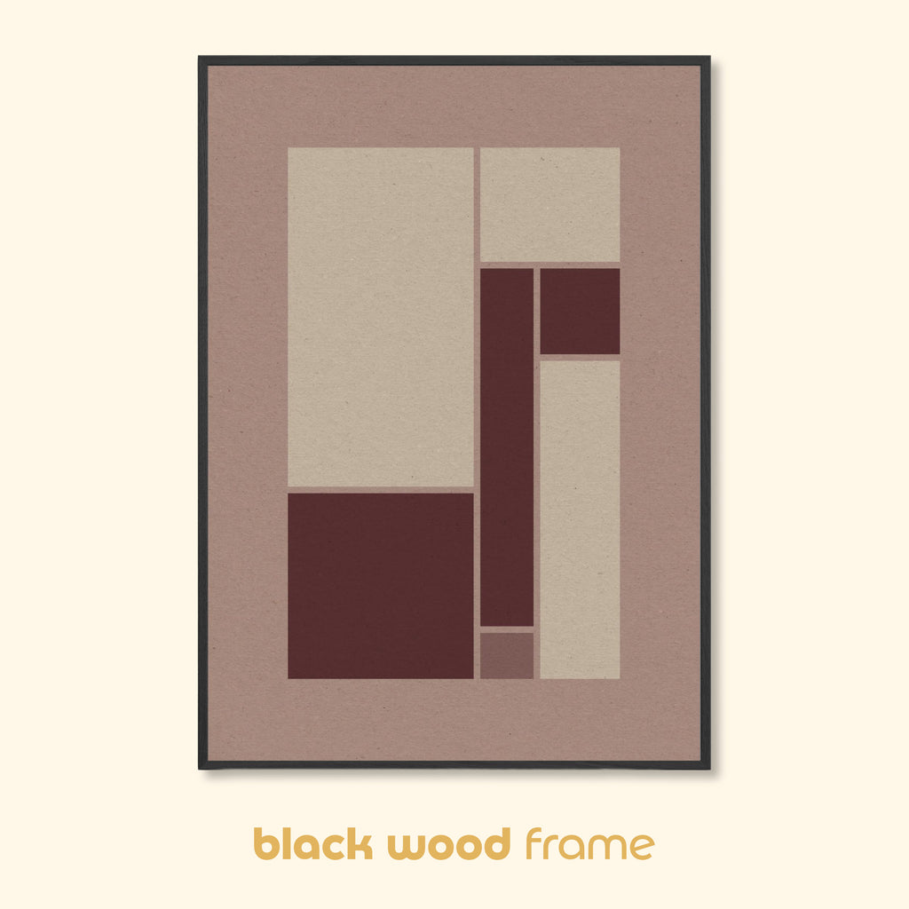 Plaster geometric print shown in a black wood frame