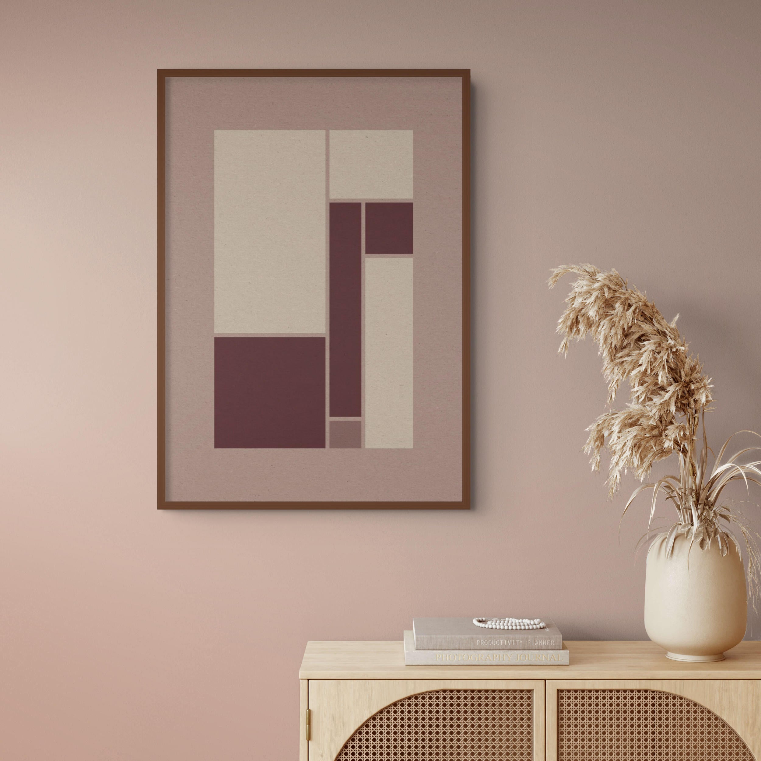 Plaster geometric print displayed in a warm contemporary interior