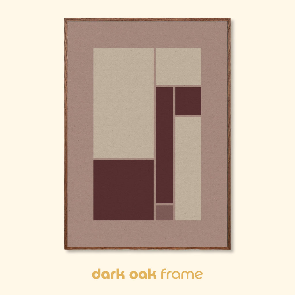 Plaster geometric print shown in a dark oak wood frame