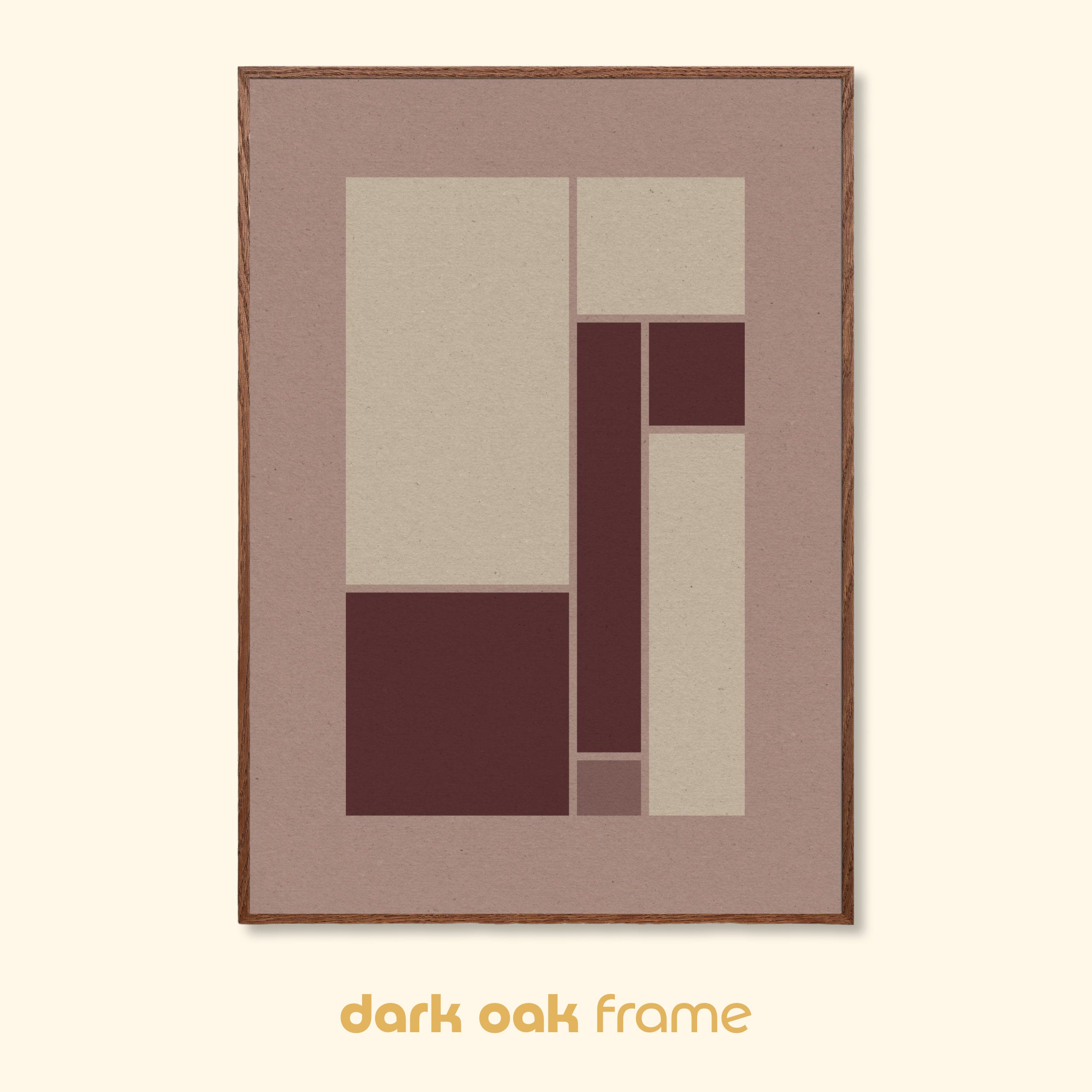 Plaster geometric print shown in a dark oak wood frame