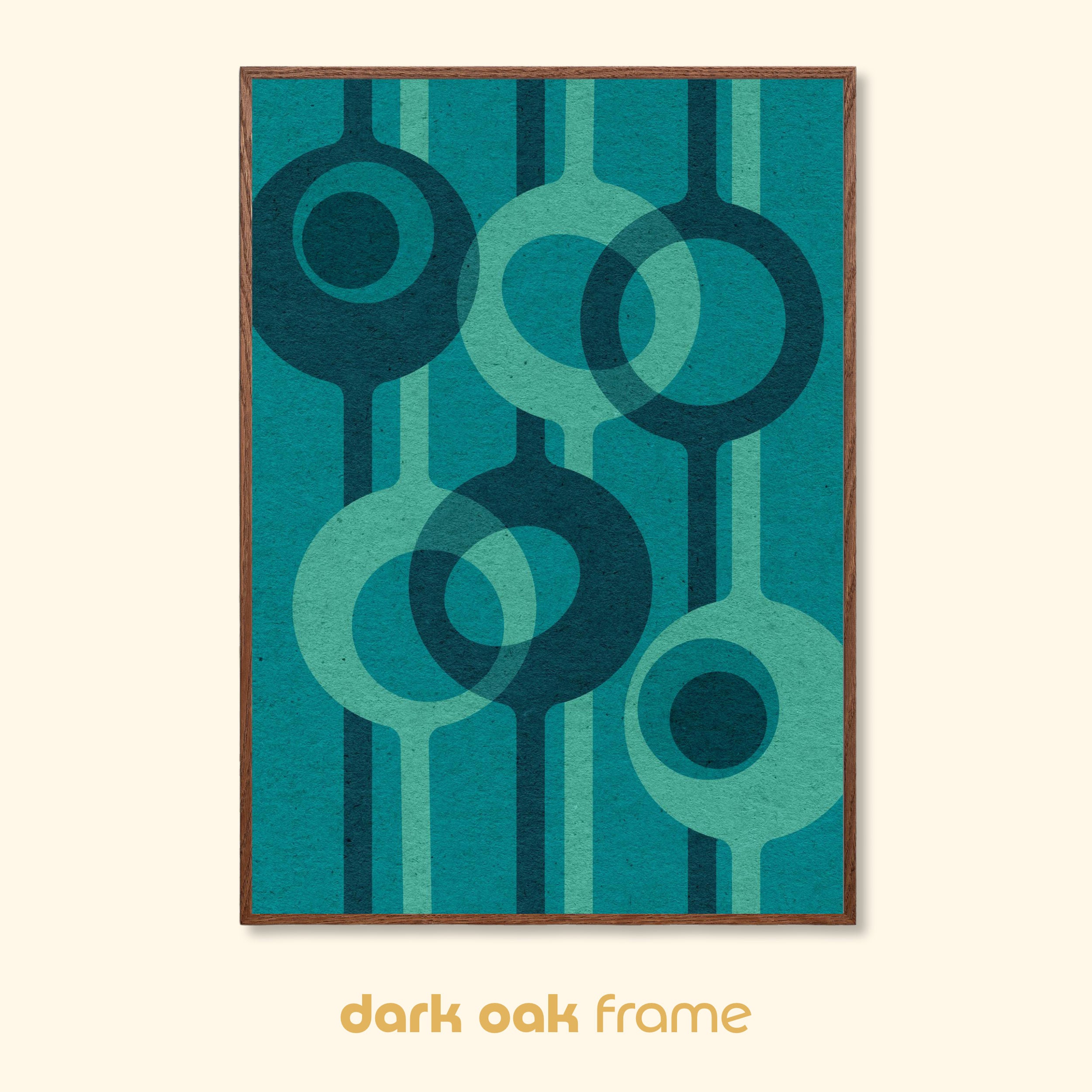 Relay – Lagoon abstract geometric wall art displayed in a dark oak frame on a neutral background.