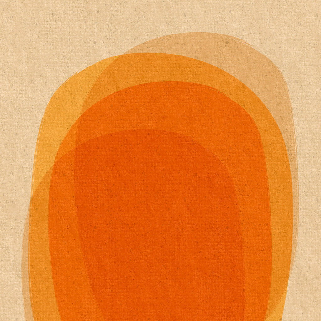 Close-up of Resonance abstract art print showing warm orange layers and vintage paper texture