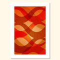 Abstract geometric wall art print “Searching” in warm orange, red and ochre tones, modern minimalist design with layered curved shapes.