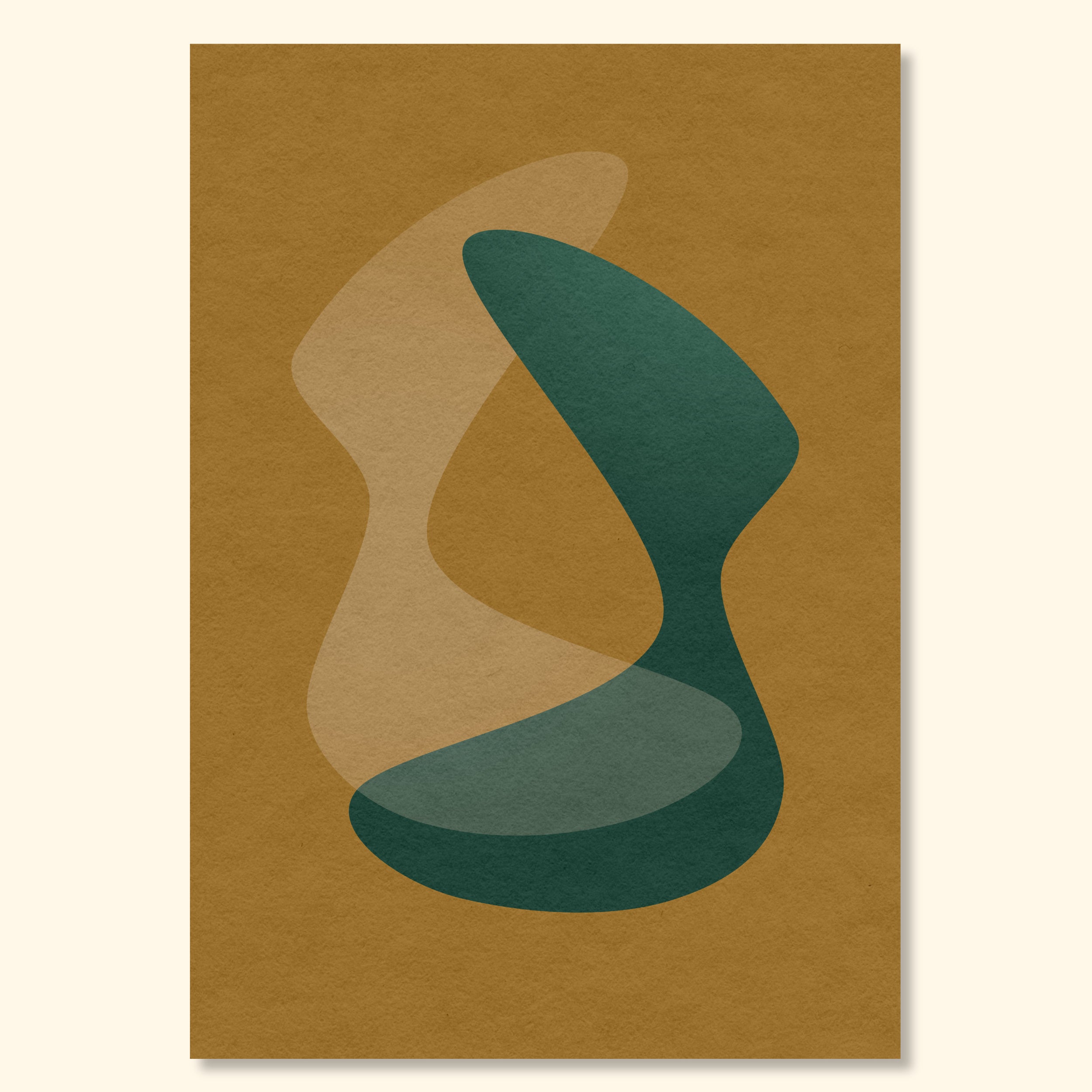 Abstract wall art print “Sadness of Words Left Unsaid” in mustard ochre and teal, minimalist contemporary geometric design.